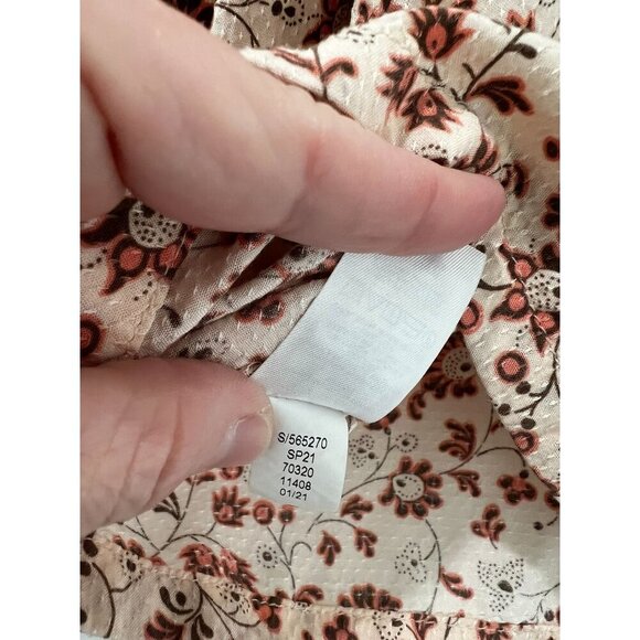 LOFT Outlet Blouse Sz PS Peach Floral Ruffle Neck Button Front Long Sleeves - Picture 10 of 11